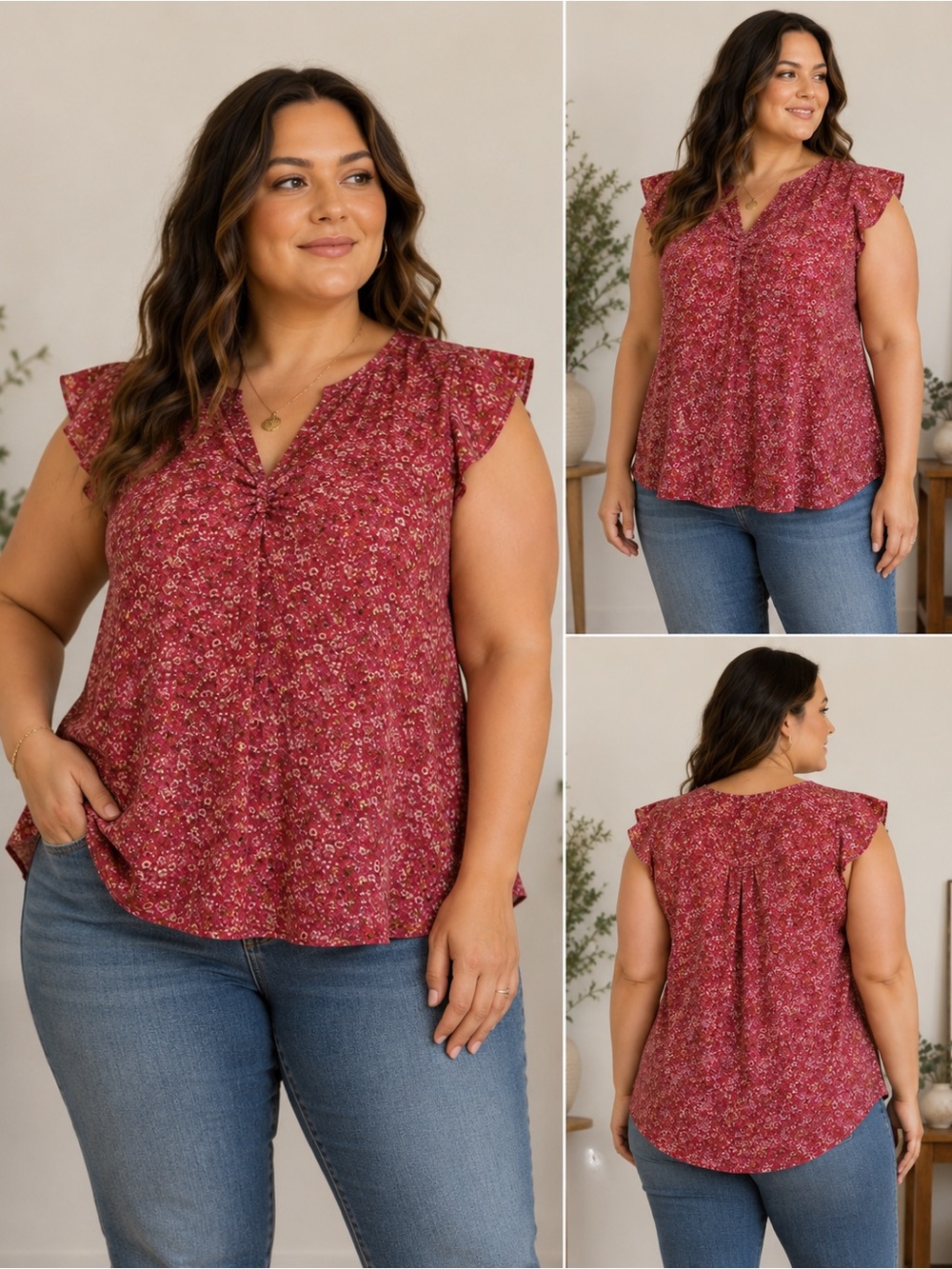 Cynthia Rowley Plus Size 3X Pink Floral Flowy Top Feminine Boho‎